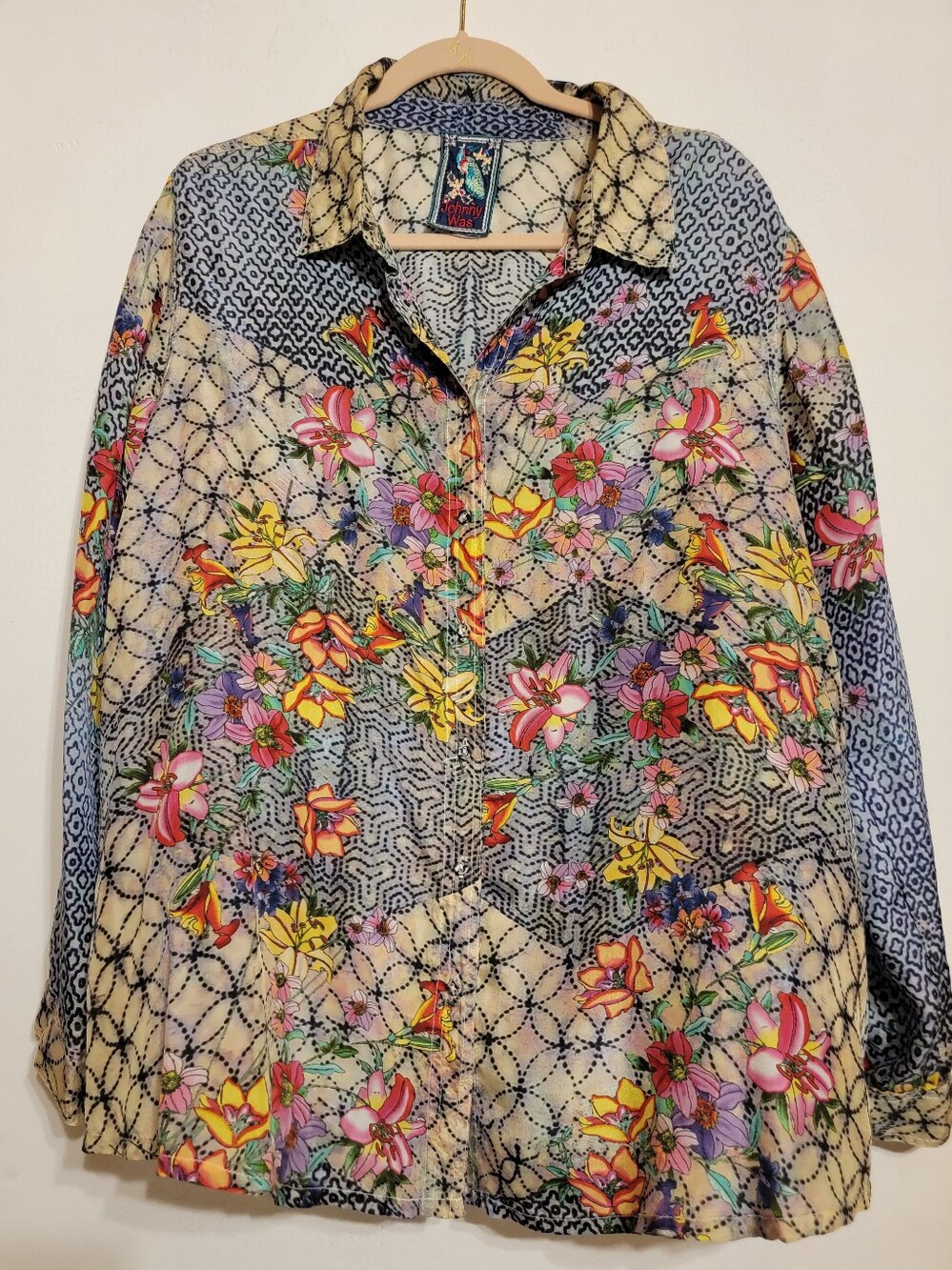Johnny Was 100% Silk Button Up Blouse